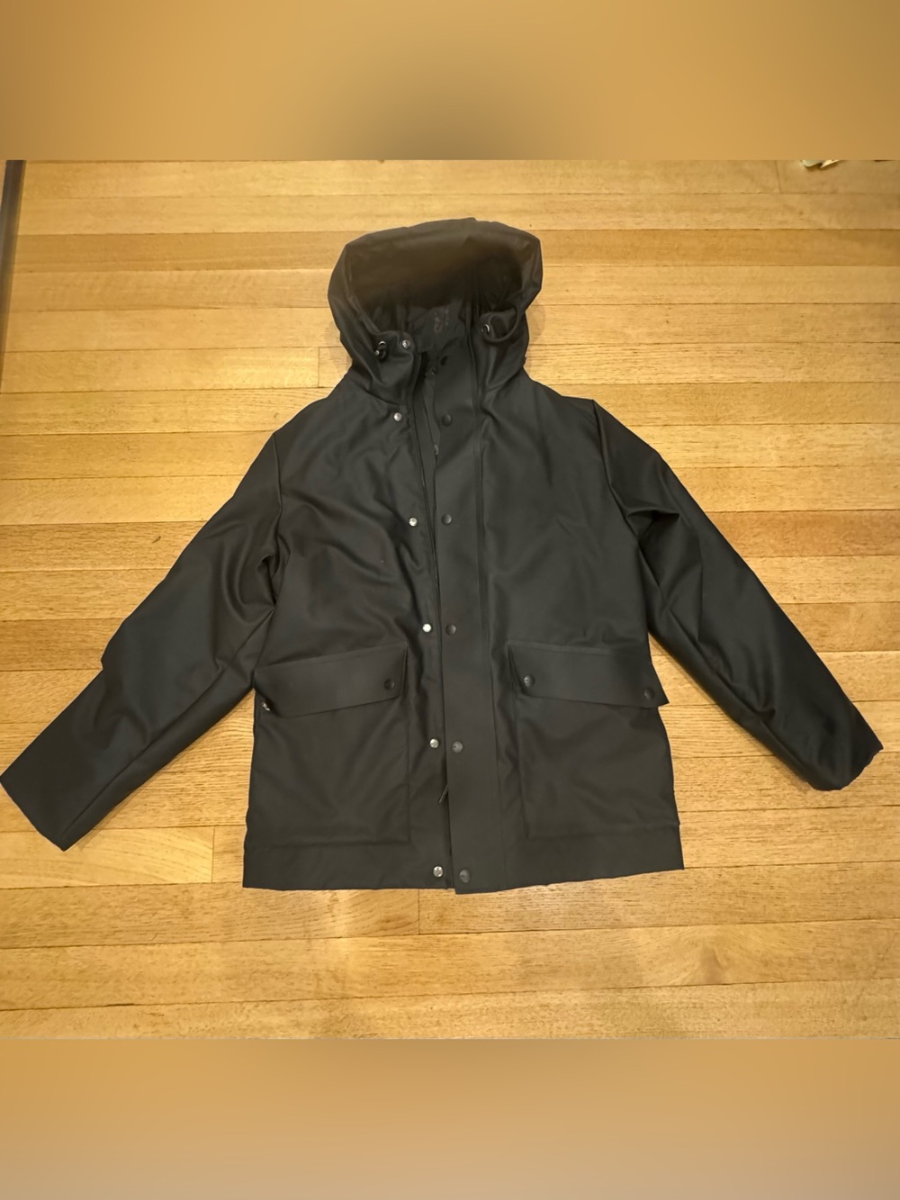 Rains Men's Black Hooded Jacket size M